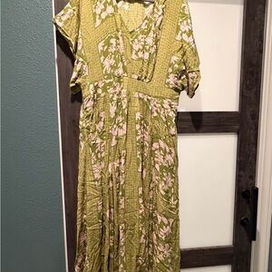 Soft Surroundings Green and Pink Maxi Dress